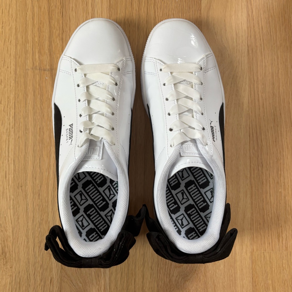 Puma White and Black Basket Bow Women's Sneakers - Picture 3 of 6